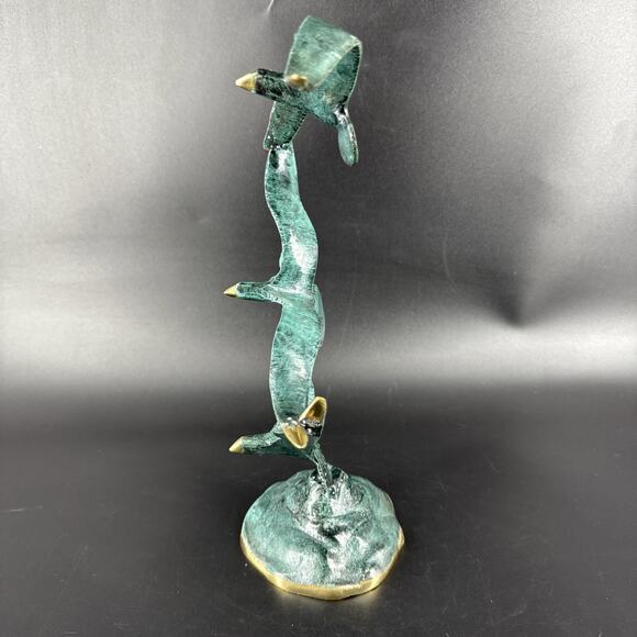 Vintage Metal Brass Seagull Flying Birds Statue Sculpture with Painted Verdigris - Picture 6 of 12